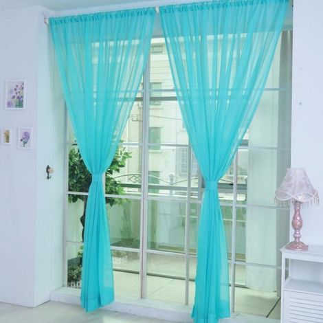 Rideau Voilant - Panneau Transparent Pour Porte Ou Fenêtre - 200 x 100 cm - Bleu - Lot De 2 (1/5)