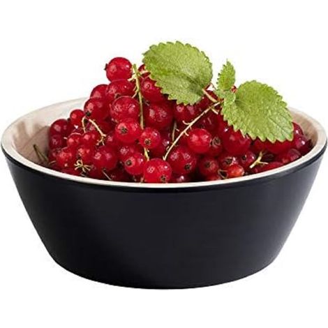 bol en mélamine presque incassable, bol en plastique robuste, bol à céréales, Ø 15 cm x H : 5,5 cm, bol à goûter, empilable, intérieur aspect bois, extérieur noir, va au lave-vaisselle. (1/2)