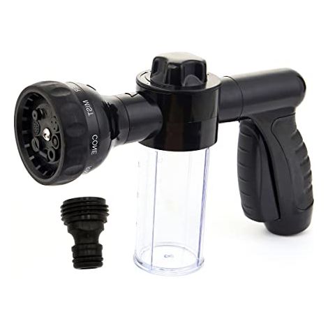 Pistolet à mousse pour lavage de voiture, buse de tuyau d'arrosage haute pression, pulvérisateur de mousse avec 8 modes d'arrosage réglables, pour véhicules, plantes, pelouses et terrasses. (1/5)