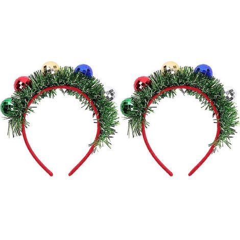 Lot de 2 serre-têtes à boules lumineuses de Noël, accessoire de mode pour les fêtes et banquets de Noël (vert)-Green