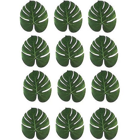 Lot de 12 sets de table artificiels en forme de feuilles de Monstera, décor tropical de palmiers pour fêtes (1/4)