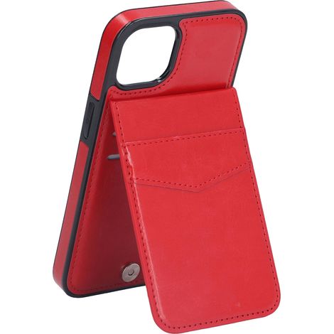 Étui pour iPhone 13 6,1 pouces, cuir PU avec portefeuille, fermeture magnétique, coque de protection avec clip, rouge (1/5)