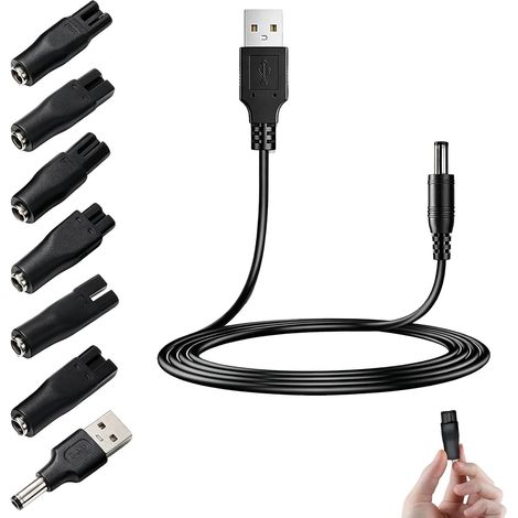 Lot de 8 chargeurs USB 5 V pour rasoir, câble universel avec câble de charge de 1,1 m et 7 adaptateurs pour rasoir électrique, tondeuse à cheveux, tondeuse à barbe, appareils de beauté et accessoires (1/5)