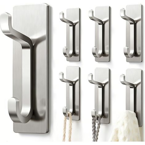 Handtuchhalter ohne Bohren: 6 extra starke Klebehaken (6 kg), selbstklebende Wandhaken für Bad, Handtuch- und Kleiderhaken, 6er-Set, Silber (1/5)