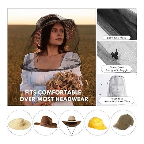 Mosquito Head Net, Mosquito Head Net, Insect Protection Head, Mosquito Head Net, Outdoor Camping, Black (1/4)
