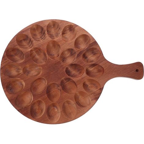 Vassoio per uova in legno con fori multipli, piatto per uova in legno, piatto da dessert a doppia faccia (1/5)