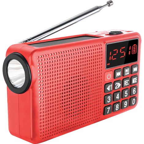 (Rouge) Nouvelle radio portable multifonctionnelle AM/FM/WB à manivelle (1/3)