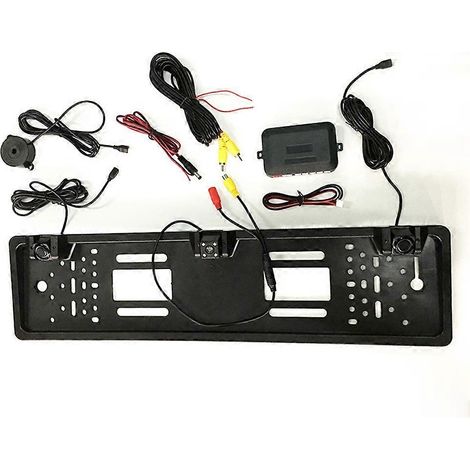 Cámara de visión trasera para coche de 12 V con 4 LED y sensor de radar para aparcamiento. Soporte para matrícula europea. Accesorios universales. (1/5)