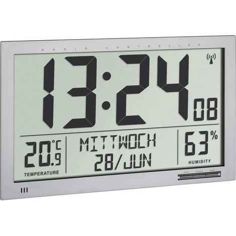 TFA Dostmann Reloj de Pared Digital Plata XL