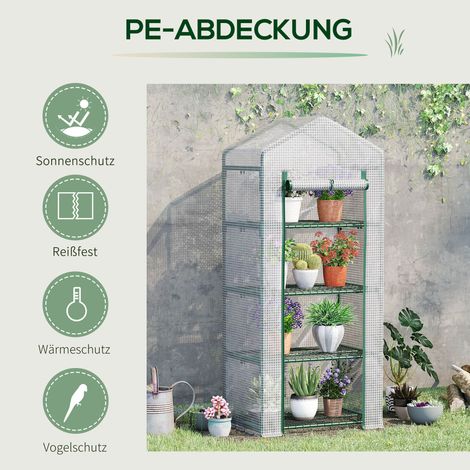 Serre en film plastique, mini-serre, serre de jardin, abri pour plantes, châssis, 4 étagères, 70 x 50 x 160 cm, blanc (1/5)