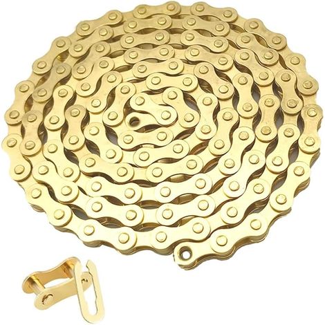 Chaîne de vélo 1 vitesse, 1/2 x 1/8 pouces, 114 maillons, avec connecteur de chaîne de vélo 1 vitesse (Or) (1/5)