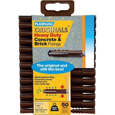 PLASPLUGS SBJP551CC Heavy-Duty Wall Plugs Brown 7mm Drill Size Pack of 50 (1/2)