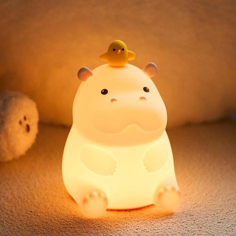 Luce Notturna Ippopotamo in Silicone BPA Free – Ricaricabile USB 1200mAh, Timer 20 Min, Design Moderno e Tattile – Ideale per Camera dei Bambini (1/4)