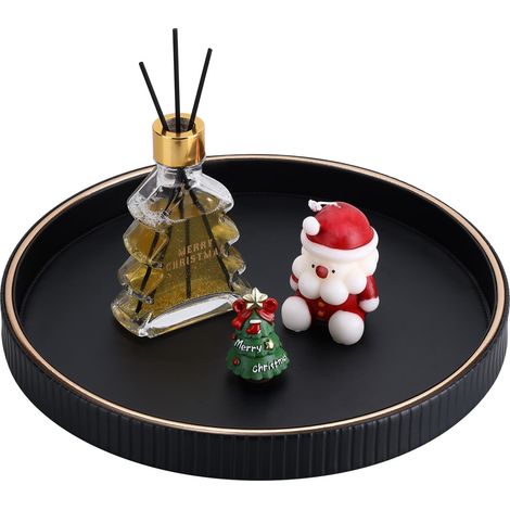 Plateau rond, assiette à bougies, grand plateau en cuir synthétique, assiette de parfum, décoration de table basse, plateau de service décoratif, accessoires de table à manger, 30 cm (noir) (1/5)