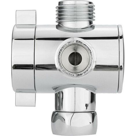 1 inverseur de douche, 3 voies, raccord femelle 1/2 pouce, sorties mâles 1/2 pouce, finition chromée, montage sur bras