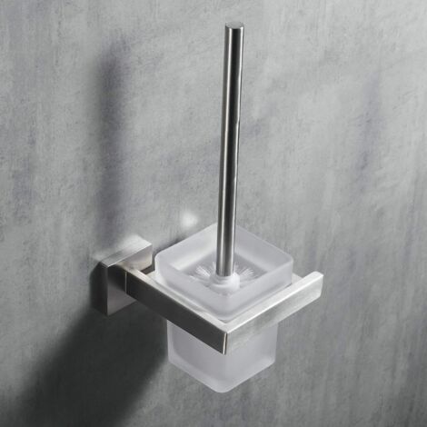 Ciel-Brosse WC, brosse WC et support, ensemble de brosses de nettoyage de salle de bain, finition mate, acier inoxydable brossé et verre dépoli (montage mural) (1/5)