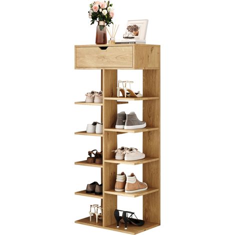 CHICFURN Scarpiera 55 x 33 x 133 cm effetto legno naturale, 1 cassetto, 10 vani (1/5)