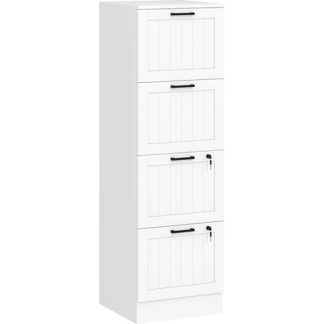 Caisson bureau rangement bois 4 tiroirs verrouillables avec serrure, étagère avec barres réglables, 40x40x131 cm, blanc (1/5)