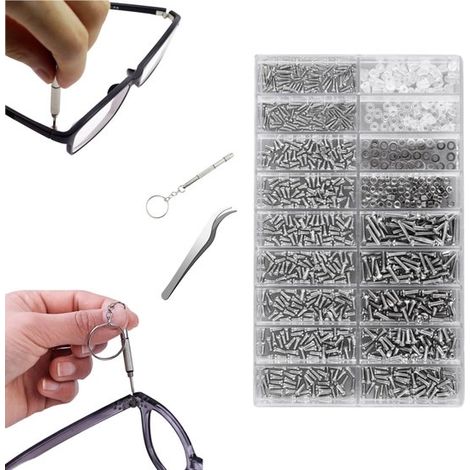 1000 vis de réparation Outil de réparation de montres Kit d'accessoires de vis Comprend un tournevis et une pince métallique (argent tailles variées) (1/5)