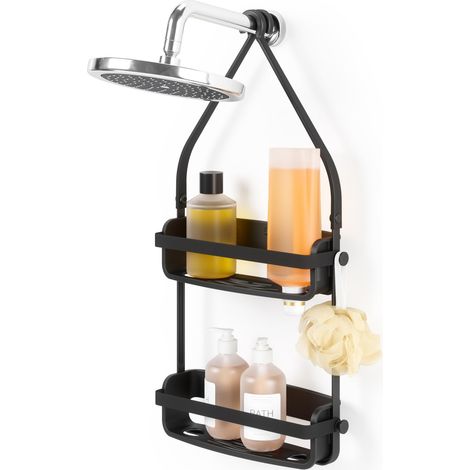 Panier de Douche Suspendu, 2 Tablettes, Noir (1/5)