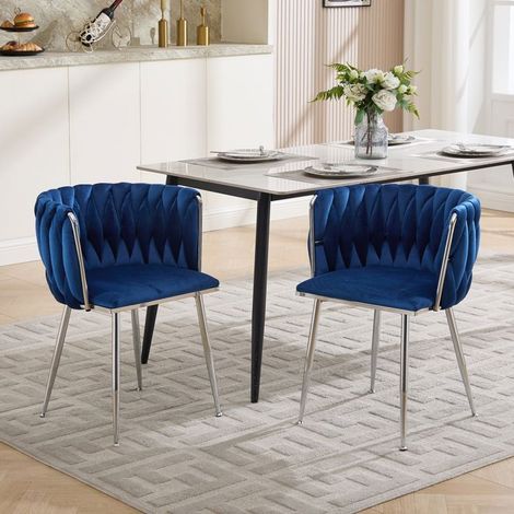 Chaise de cuisine 2 pièces en velours revêtement en velours tissu tissé style moderne pieds argentés (1/5)
