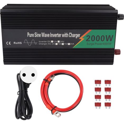 Onduleur à onde sinusoïdale pure 12V vers 220V, convertisseur de courant avec écran numérique pour réfrigérateur, camping-car, 2000W, prise UE (1/5)