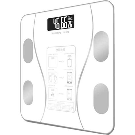 Balance numérique intelligente, simple et pratique, connectable à une balance de salle de bain numérique mobile pour afficher l'IMC, la graisse corporelle, la masse musculaire et le poids (blanc). (1/5)