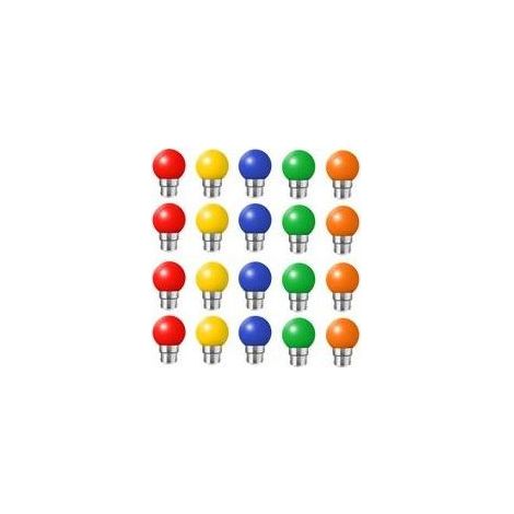 Lot de 20 ampoules led couleur b22 ampoules baïonnette 2w Rouge, Jaune, Orange, Vert, Bleu,Incassable (équivalence 20W) (1/5)