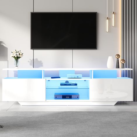 MEUBLIV Mobile TV 160x40x45 cm bianco LED, 2 armadietti, spazio per TV 70 pollici (1/5)