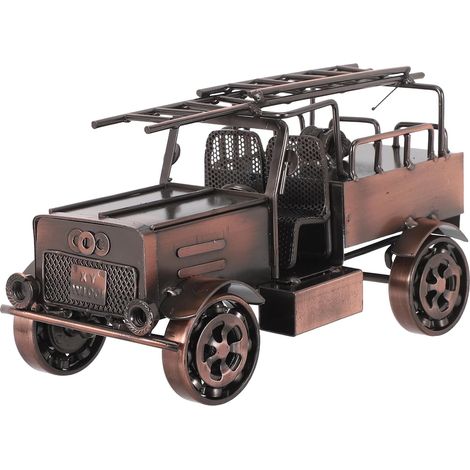Camion de Pompiers Miniature Rétro en Métal Moulé sous Pression Modèle Réduit Ancien en Couleur Cuivre Décoration Vintage pour Étagère Bureau ou Bar Objet de Collection Unique (1/5)