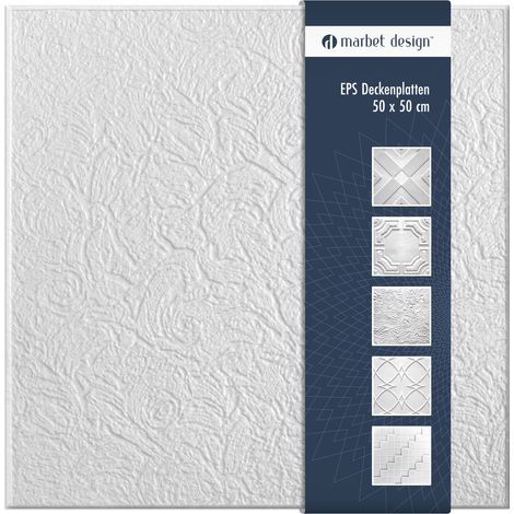 Marbet Design piastrelle per soffitto in polistirolo EPS bianco 50x50cm confezione economica: 2 m² / 8 pannelli, Tisza (1/5)