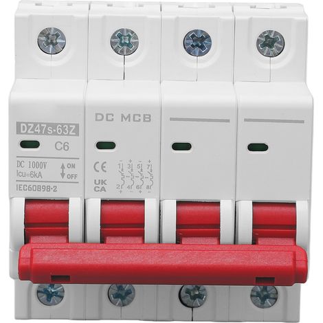 Disjoncteur CC, 4 pôles, pouvoir de coupure 6000 A, déclenchement électromagnétique, montage sur rail DIN, 6 A, 1000 V (1/5)