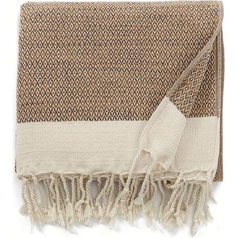 Couverture Turque Douce – Motif Losanges avec Franges, Polyvalente pour Canapé et Lit (1/2)