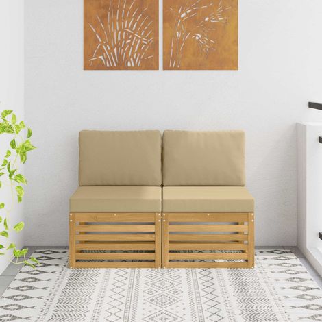 vidaXL 2 Pièce Sofa de milieu extérieur Bois d'Acacia Massif Blanc