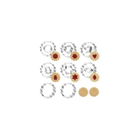 Set di 8 stampi per biscotti Linzer natalizi in acciaio inossidabile, taglia biscotti, stampi per pasticceria, decorazioni per torte (1/4)