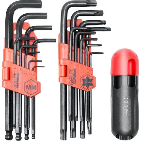 18 Piece Hex Allen Key Set with Handle, Cr-V Torx Wrenches, 1.5mm-10mm & T10-T50, 6-Sided Ball Head Wrenches, Black (1/5)