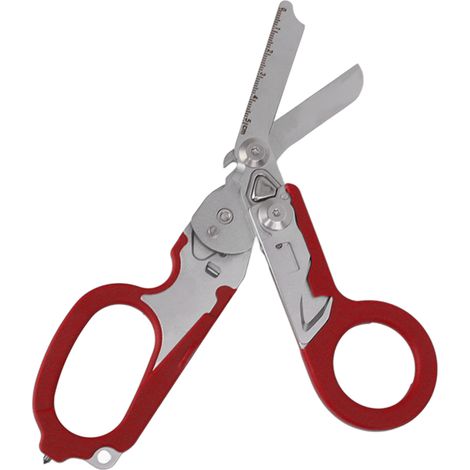 Multifunktionale, klappbare Rettungsschere aus Edelstahl für Camping und Notfälle, Rot (1/5)