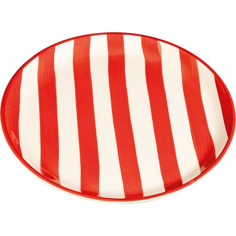 Zafferano Set 2 Piatti Piani Collezione Lido Righe in Ceramica Artigianale Colore Rosso Dipinti a Mano a Civita Castellana, Italia 26 cm Diametro