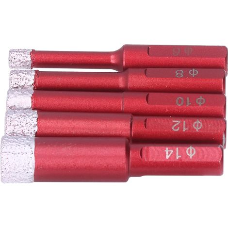Kit de 5 forets diamantés à queue triangulaire pour perçage à sec et humide, idéal pour le granit et la céramique. (1/5)
