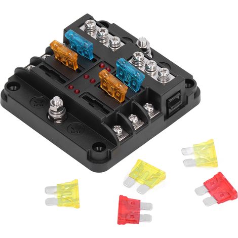 Boîte à fusibles étanche à 6 voies avec porte-fusibles et indicateur LED, adaptée aux véhicules et aux navires. (1/5)