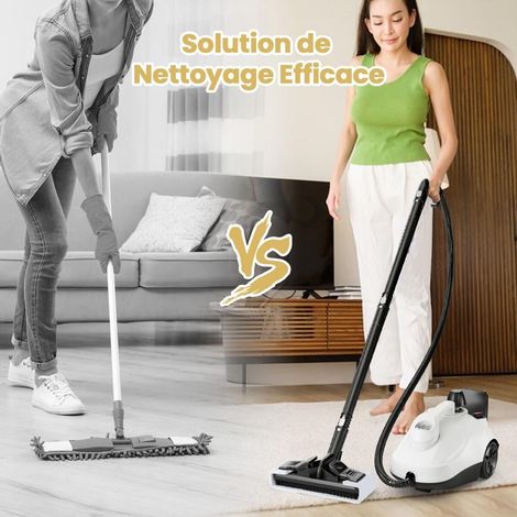 Pour sols vitres et carrelage Nettoyeur vapeur 2000W pour maison Câble 5m Roulettes et manomètre Blanc (1/5)