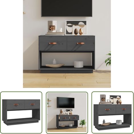 The Living Store Meuble TV Gris 90x40x60 cm Bois de pin massif - Meubles Tv - Meuble Tv - Support Tv - Unité Tv - Bois De Pin (1/5)
