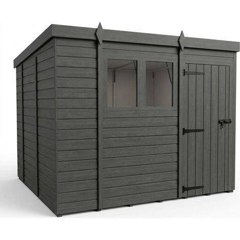 9ft x 10ft Composite Pent Garden Shed Single Door With Windows - Composite - L274 x W305 x H210 cm - Grey