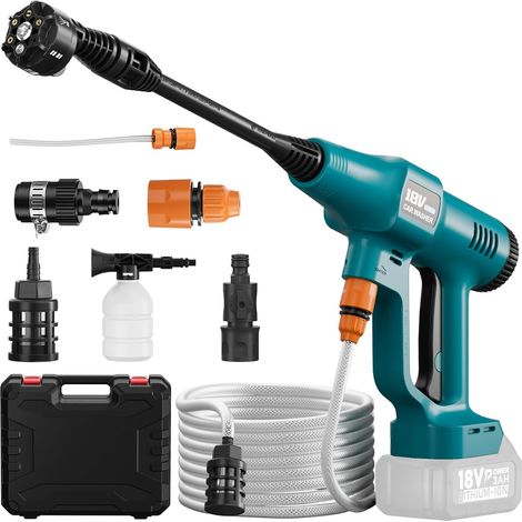 Cordless Pressure Washer, Portable Cleaner with Adjustable Nozzle 6 in 1, 6.5 m Braided Hose with Tap Connector for Car, Garden, Patio (without Battery) (1/5)