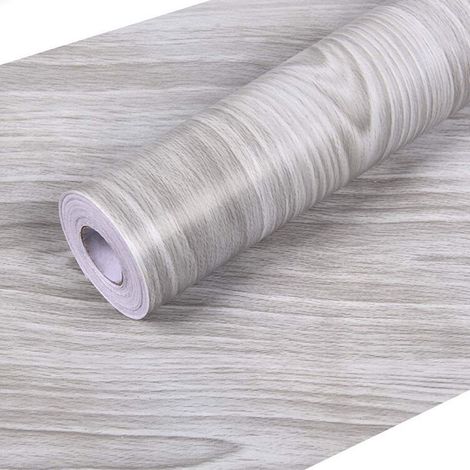 Papier adhésif aspect bois pour comptoir, cuisine, armoires, mur, table, porte, bureau (gris, largeur de 45 cm sur une longueur de 10 m) (1/5)