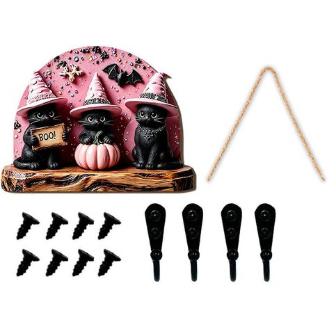 Décoration murale en bois rose pour Halloween, citrouille fantôme mignonne avec crochet pour clés, organiseur mural d'accessoires pour clés B (1/5)