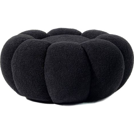 Pouf Design Fleur "Bouclette" 61cm Noir (1/3)