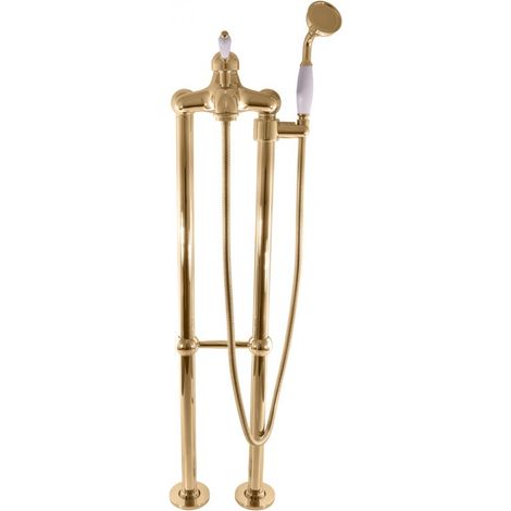 Mitigeur baignoire sur pied LABE avec douchette en laiton doré 110 cm-Doré-Doré-Chrome céramique---Chrome céramique (1/5)