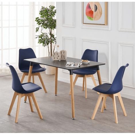 Ensemble de salle à manger Halo Lorenzo - une table à manger en bois noir et un ensemble de 4 chaises de salle à manger en polypropylène bleu - Cuisine de salle à manger (1/5)