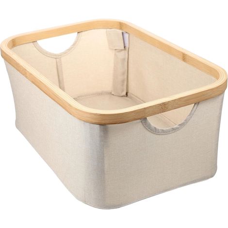 Panier à Linge en Bambou et Tissu Beige - Grosse Capacité - Porte - Linge (1/5)